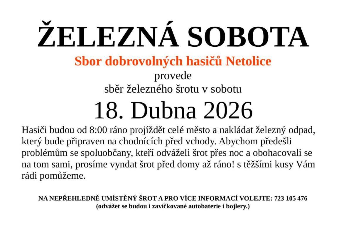 Železná sobota 18. dubna 2026.
