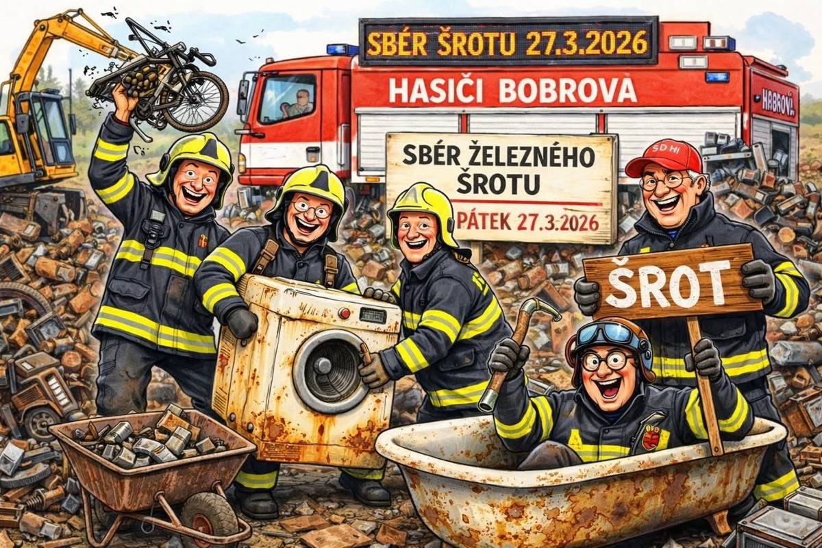 V pátek 27. 3. v odpoledních hodinách bude SDH Bobrová opět pořádat sběr železného šrotu. Kdo je ochotný a chce podpořit jejich činnost, může před svůj dům nachystat železný šrot, který členové sboru posbírají. Zároveň budou také odvážet staré elektrospotřebiče.