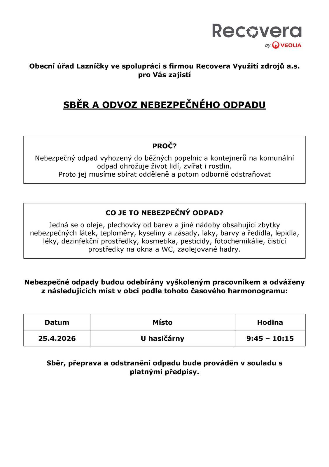 V tomto termínu proběhne i sběr elektroodpadu.