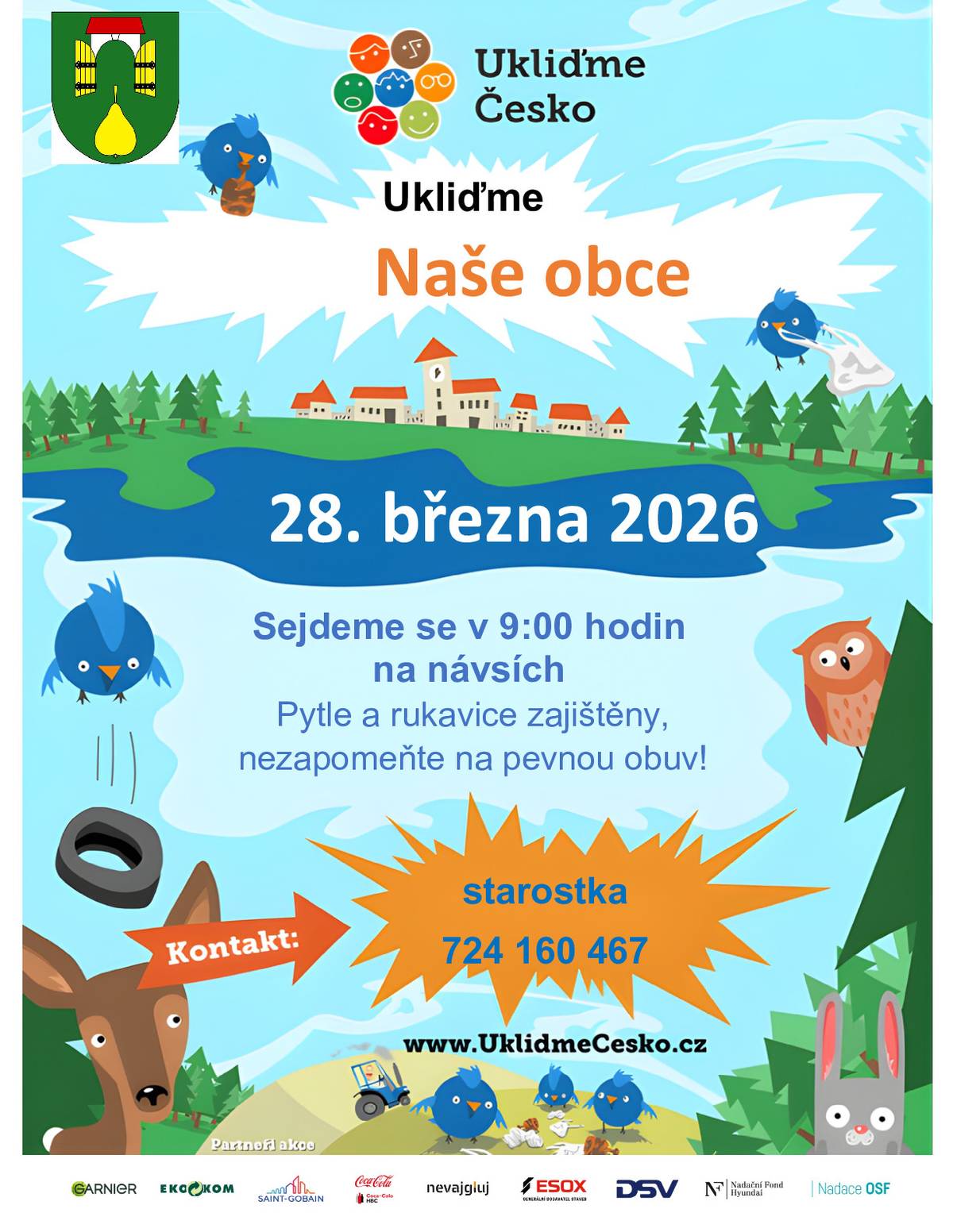 V sobotu 28. března 2026 proběhne v našich obcích akce Ukliďme Česko. Rukavice, pytle a malé občersvení bude připraveno
