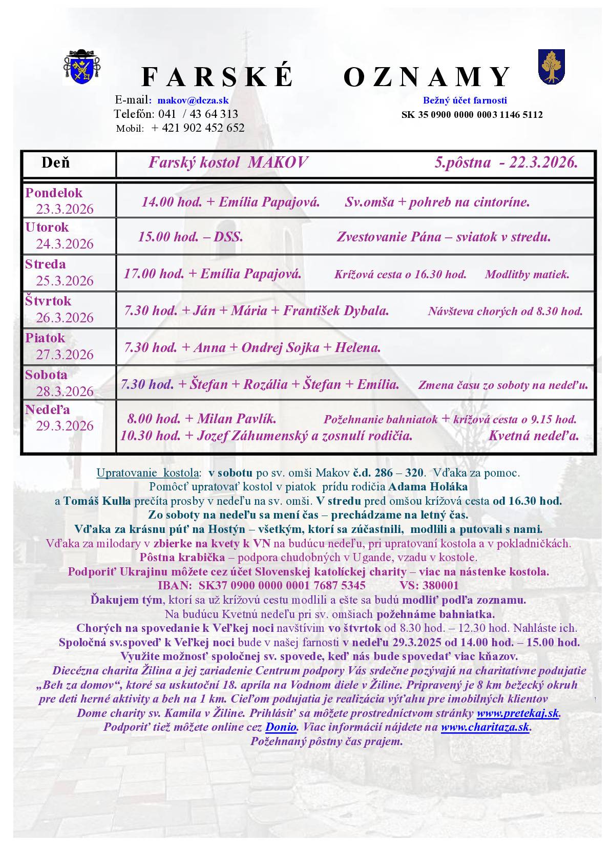 Farské oznamy od 23.03.2026 do 29.03.2026