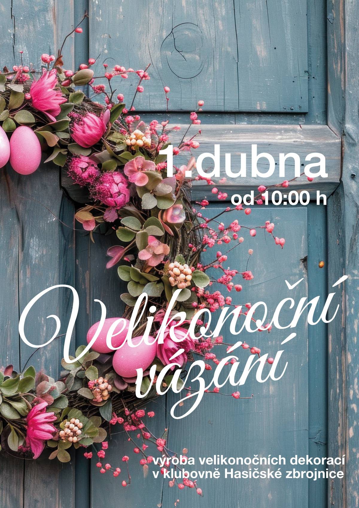 Milí rodiče, děti a sousedé, dovolujeme si vás pozvat na dílnu Velikonočního vázání, kterou pořádáme ve středu 1. dubna od 10 do 17 hodin v Klubovně hasičské zbrojnice. Materiál pro vaše tvoření bude připraven, případně si přineste vlastní (vrbové proutky, březové větvičky, osení apod.). Těší se na vás rodiče a přátelé školy!