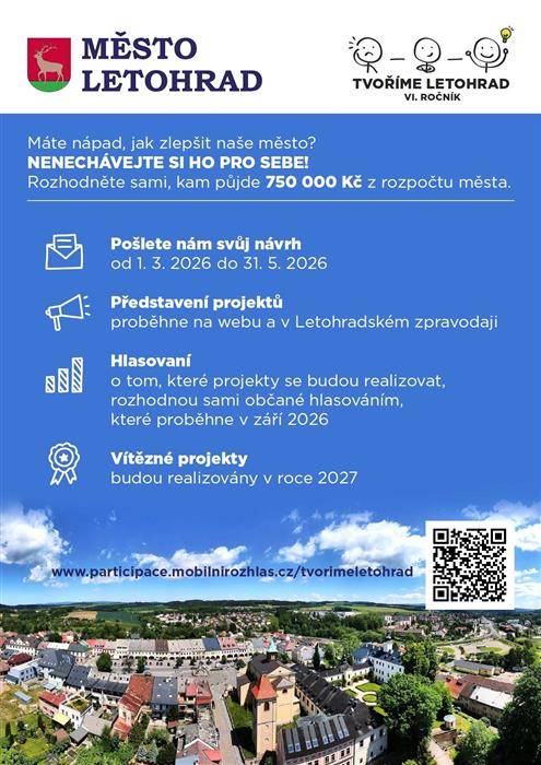 Co byste chtěli změnit ve veřejném prostoru?  Lavičky, zeleň, hřiště, bezpečnější ulice nebo třeba nové místo pro setkávání?  Přijďte svůj nápad probrat osobně, nebo nám ho jednoduše pošlete: 📧 petr.fiala@letohrad.eu 📧 m.hatka@tiscali.cz 📧 lenka.brabnikova@letohrad.eu 📧 vlastimil.mlynar@letohrad.eu  Vítáme všechny nápady: ▪️komunitní a kulturní projekty ▪️ úpravy veřejných prostranství (zeleň, mobiliář) ▪️místa pro relaxaci a sport ▪️ zlepšení dopravy a bezpečnosti