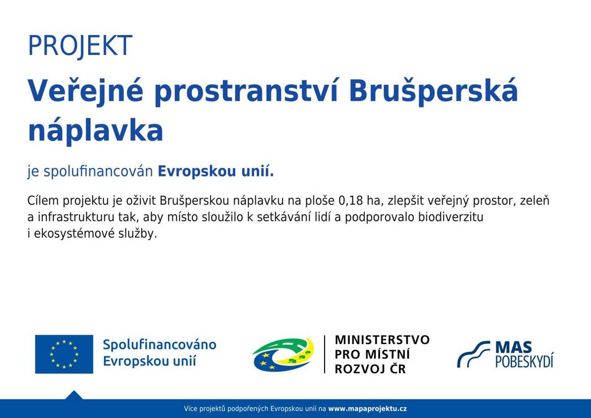 Cílem projektu je oživit Brušperskou náplavku na ploše 0,18 ha, zlepšit veřejný prostor, zeleň a infrastrukturu tak, aby místo sloužilo k setkávání lidí a podporovalo biodiverzitu i ekosystémové služby.