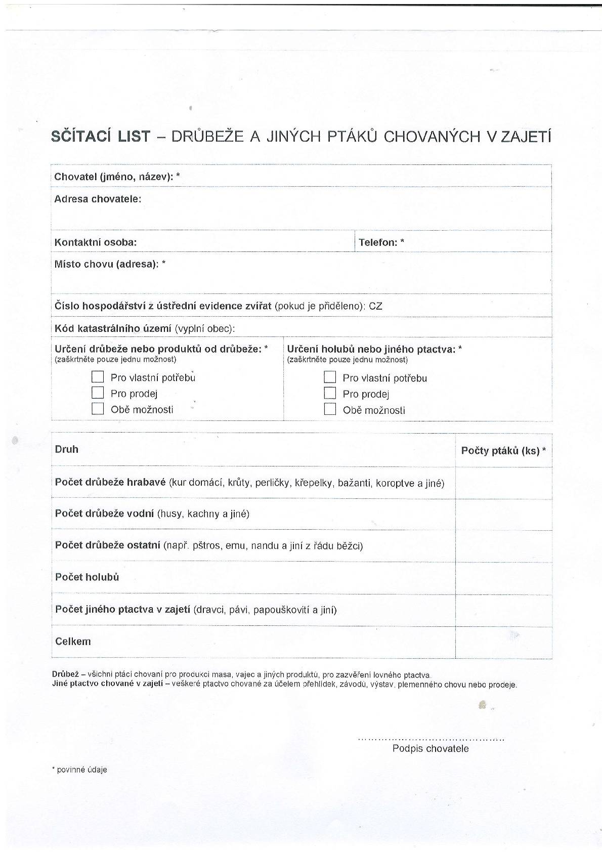 Vzhledem k výskytu nového ohniska ptačí chřipky ve Starém Bydžově byla celá obec Chroustov dnešním nařízením Státní veterinární správy zařazena do pásma dozoru. Z tohoto důvodu je nutné nahlásit stav drůbeže a veškerého chovného ptactva na OÚ do 25.3.2026, kde budou k dispozici sčítací listy. Stavy drůbeže nahlašujte od úterý 24.3.2026.