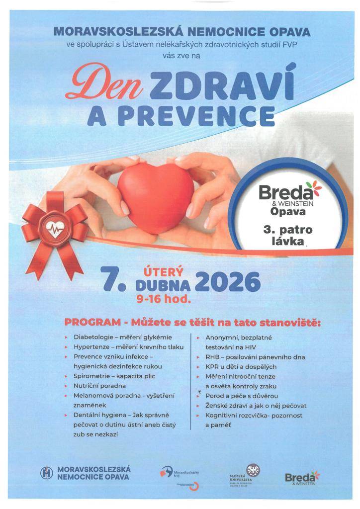 Moravskoslezská nemocnice Opava zve širokou veřejnost na Den zdraví a prevence.
