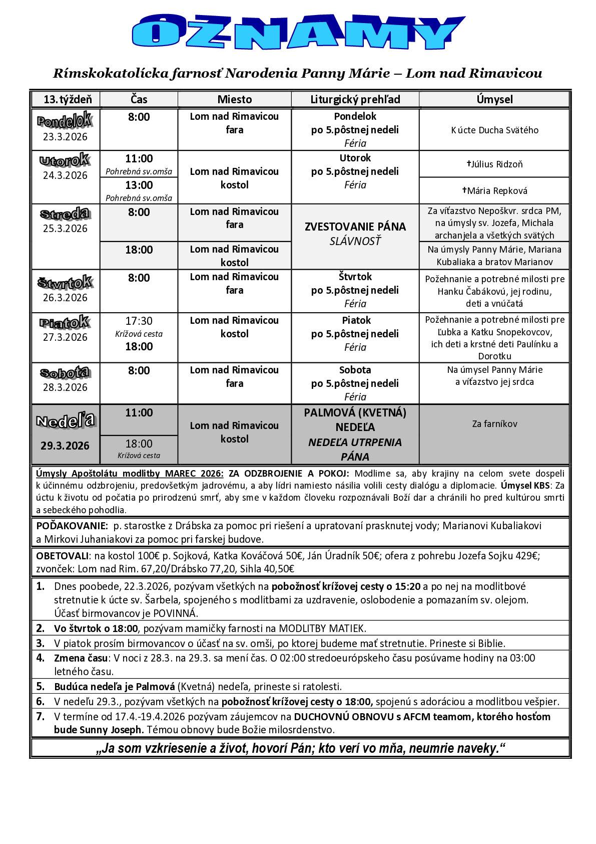 Farské oznamy 23.03.-29.03.2026