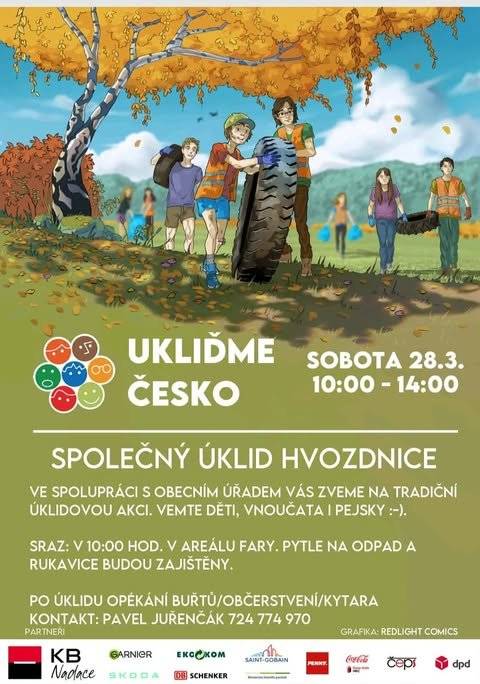 Přilož ruku k dílu a pomoz nám zkrášlit naši obec! Příští sobotu 28. 3. nás čeká tradiční úklid společně můžeme udělat velký kus práce a zase mít naše okolí o kousek hezčí a čistotější. Sraz je v 10h na faře. Víš o místě, kde se hromadí odpadky? Napiš nám do komentářů! Rádi se zaměříme právě tam a pokusíme se uklidit všechno co bude v našich silách. Přijď s rodinou, přáteli, pejskem, nebo klidně i sám každá ruka se počítá ! Těšíme se na společně strávený čas a dobrý pocit z odvedené práce. Více informací najdeš v přiloženém letáku.