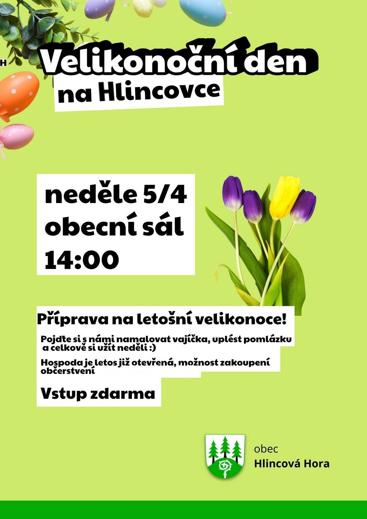 Neděle 5.4.2026 od 14:00 - sál restaurace nebo pergola