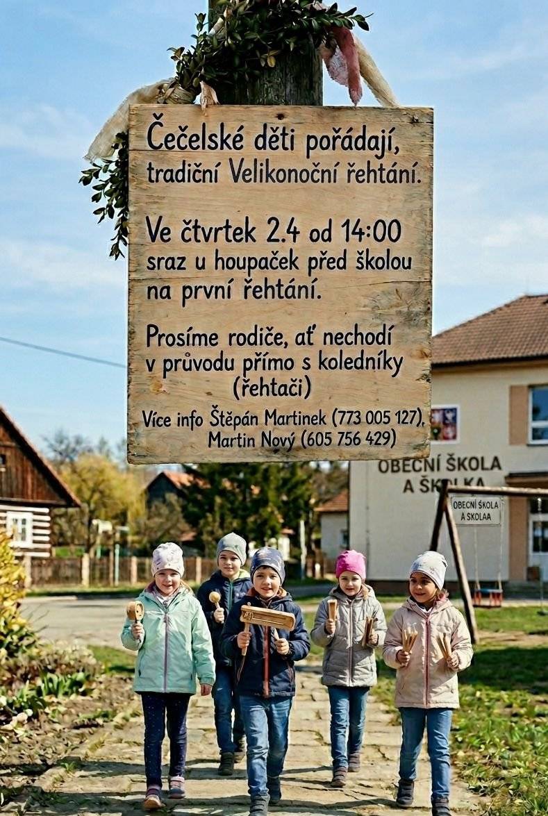 SRAZ ŘEHTÁČŮ ČTVRTEK 2.4.2026 VE 14:00 PŘED ŠKOLOU ČEČELICE.