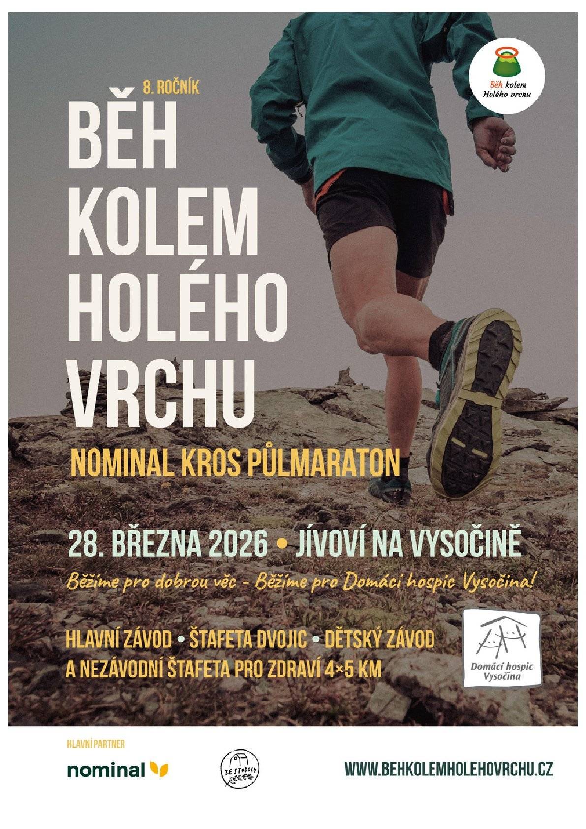 Pozvánka na charitativní půlmaraton okolo Holého vrchu (Jívoví). Letos organizátoři nově zařadili možnost nezávodní štafety pro čtyři běžce. Půlmaraton se koná 28. března v Jívoví. Výtěžek je určen pro Domácí hospic Vysočina.