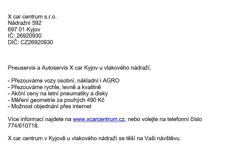 PNEUSERVIS A AUTOSERVIS X car centrum s.r.o. - PŘEZUTÍ VOZŮ