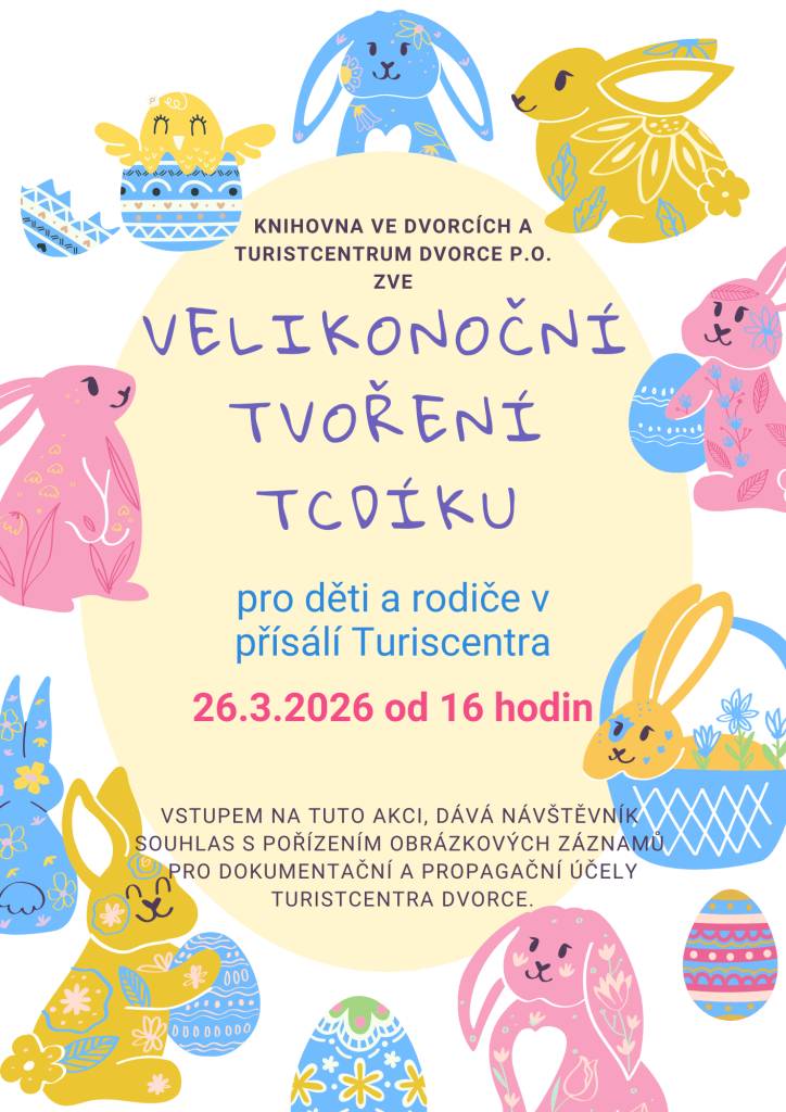 TCDík a knihovna zve děti i rodiče na Velikonoční tvoření TCDíku...  Podrobnosti najdete na plakátu.