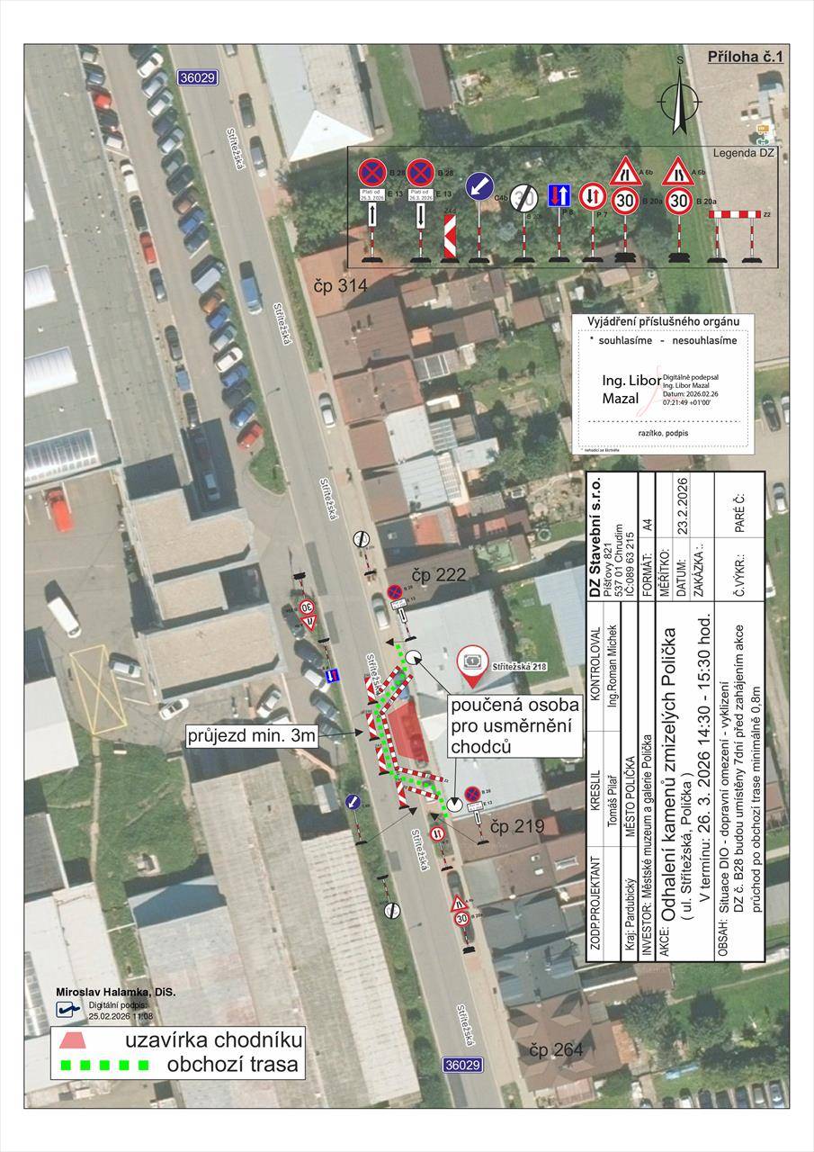 V době konání akce Odhalení kamenů zmizelých dojde ve čtvrtek 26. 3. 2026 od 14:15 do 15:00 k uzavření ulic Šaffova, Pálená, Fortna, Otakarova, Václavská, Kostelní, nám. B. Martinů a U Masných krámů. Ulice budou po tuto dobu neprůjezdné. Zároveň prosíme občany, aby před domem čp. 91 v ...