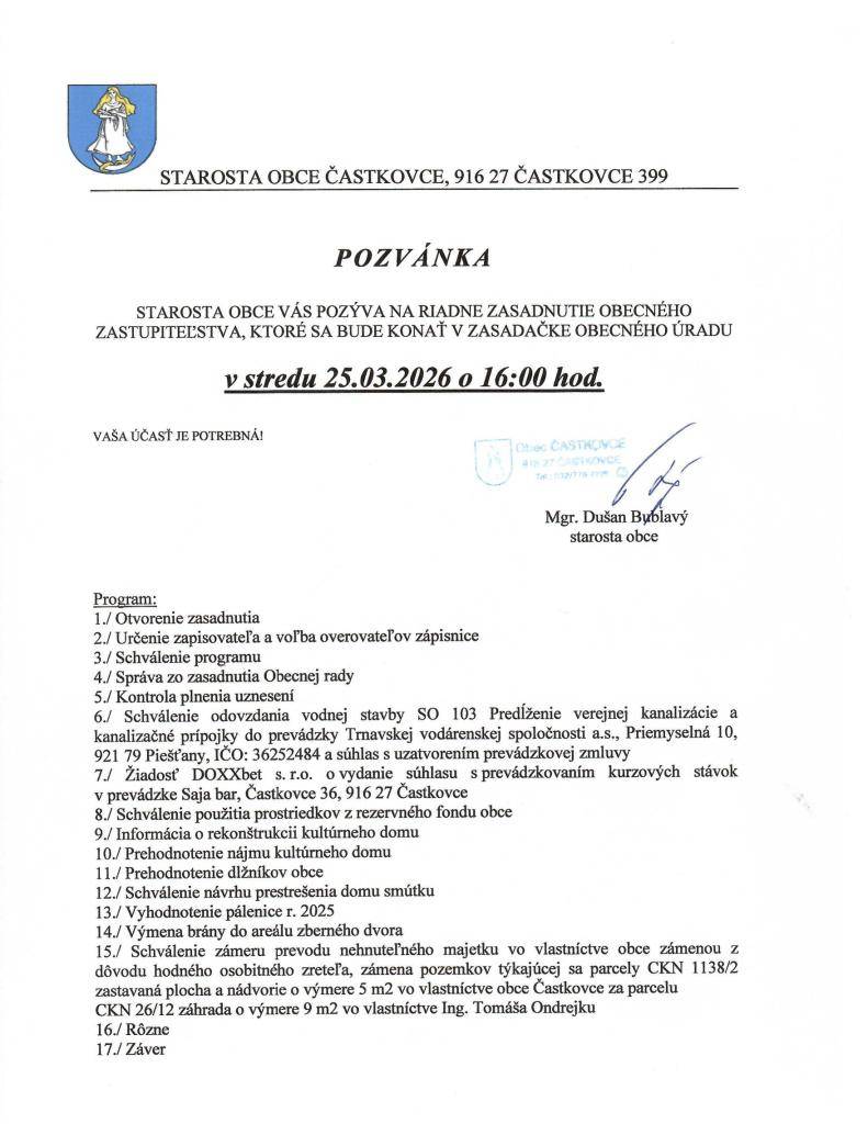 Pozvánka na OZ 25.03.2026