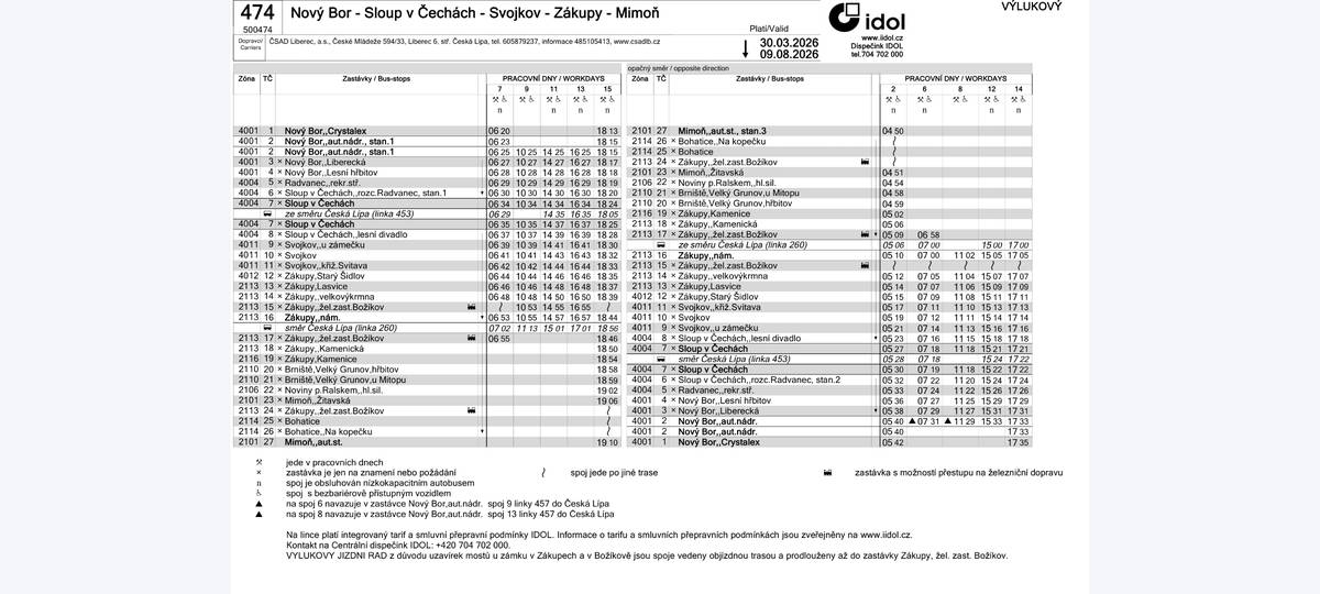 Vážení spoluobčané, zasíláme vám výlukový jízdní řád, platný od 30.03. do 09.08. 2026.
