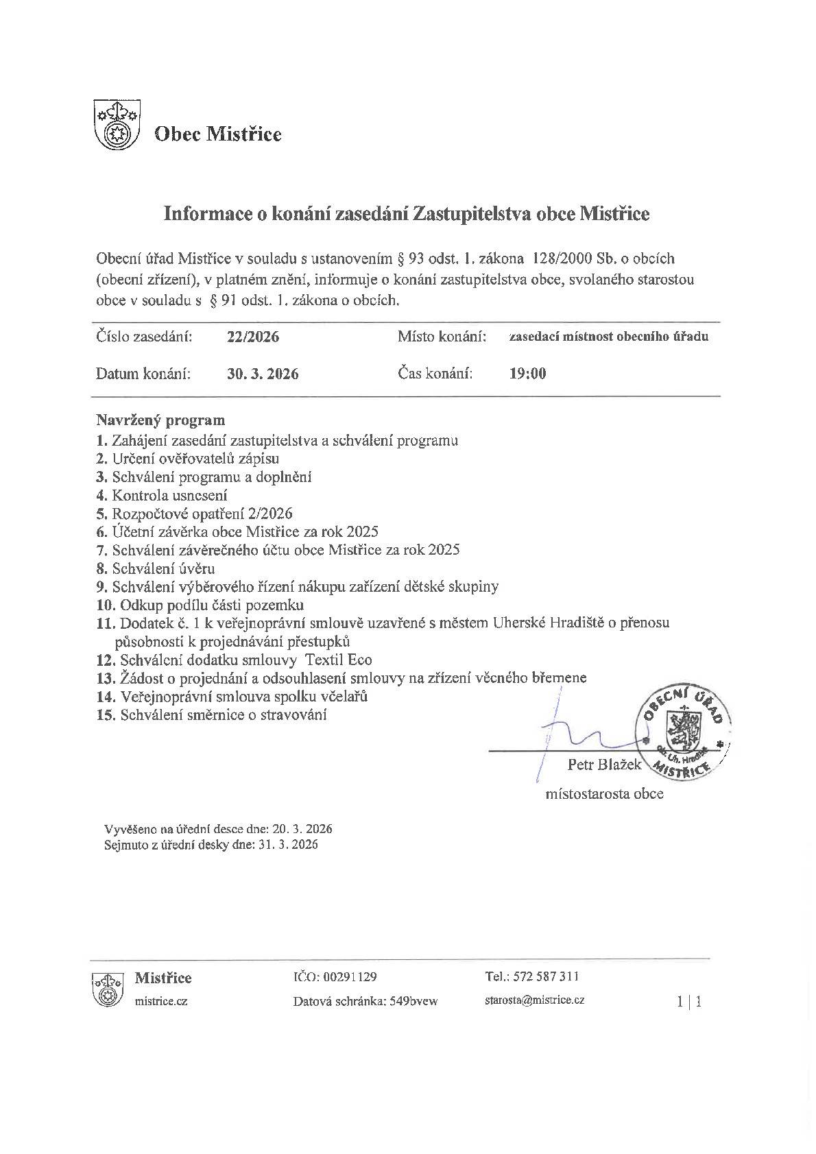 Vyvěšeno: 23.3.2026 Sejmuto: 30.3.2026