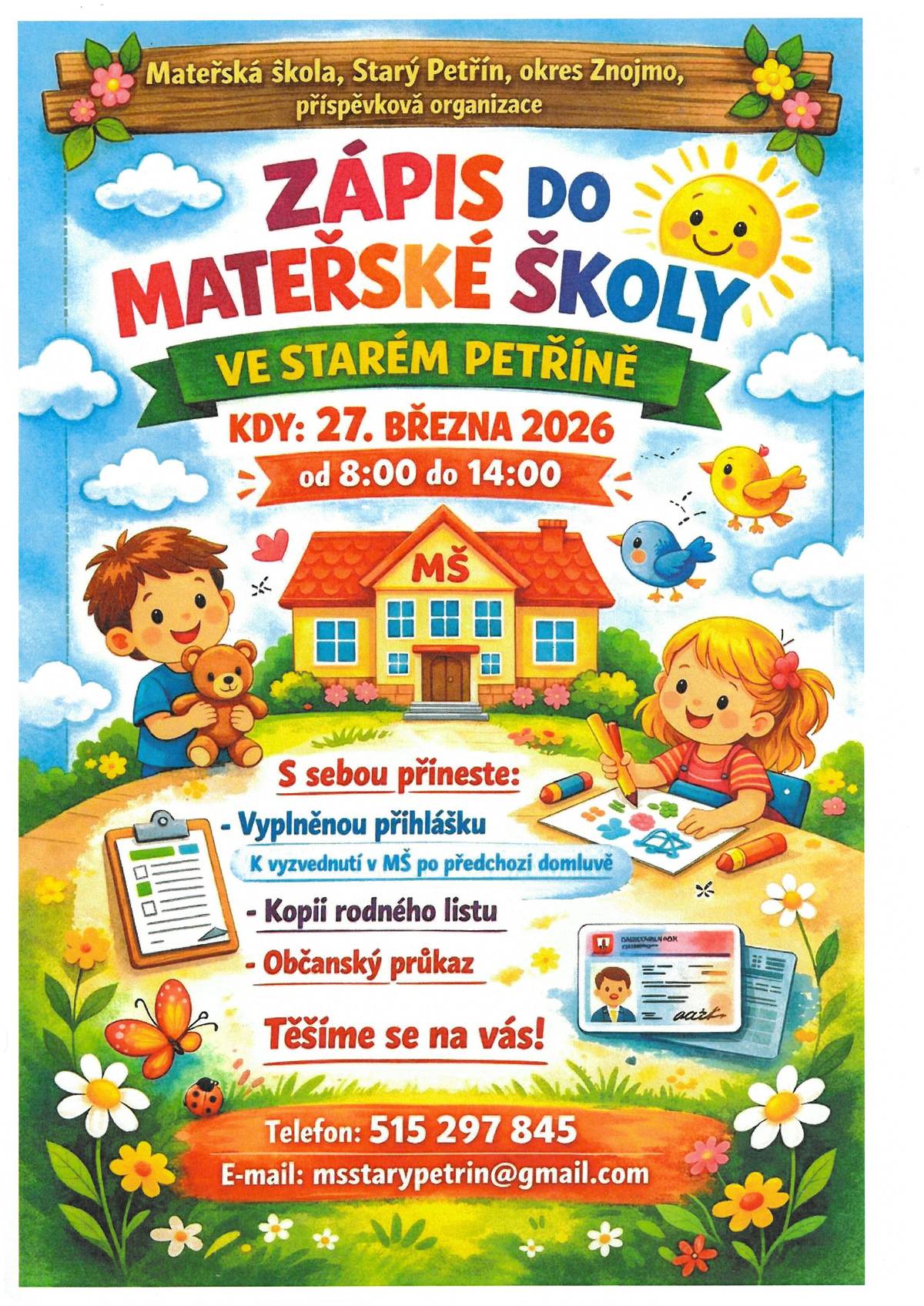 Zápis do mateřské školy Starý Petřín proběhne dne 27.března 2026 od 8:00 do 14:00 hod..