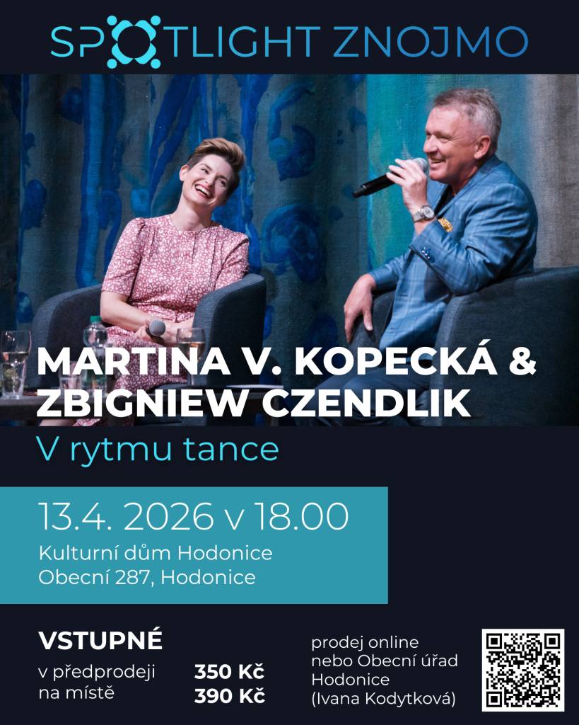 Pozvánka na talkshow Z. Czendlika a M. V. Kopecké, 13.4.2026 v 18 hod. v KD Hodonice.