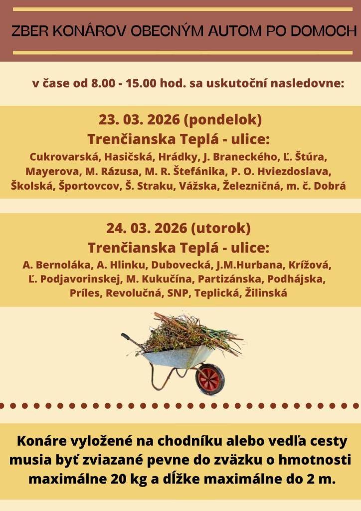 Rozpis zberu konárov obecným autom.