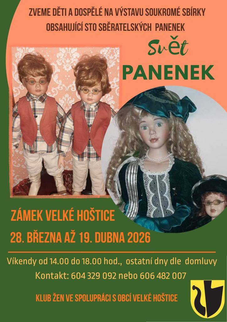Výstava "Svět panenek" na zámku ve Velkých Hošticích od 28. března do 19. dubna 2026.