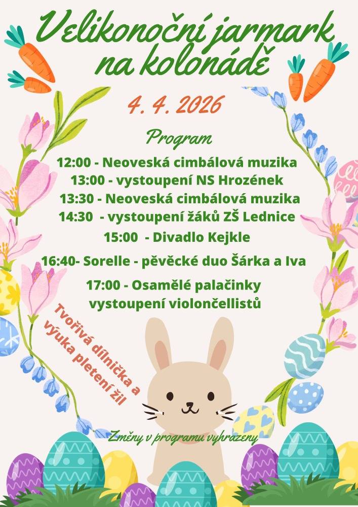 Přijďte si užít Velikonoční jarmark 4.4.2026, kde na vás čekají tradiční řemesla a pestrý program pro celou rodinu. Přijďte se pobavit a zažít jedinečnou atmosféru jarmarku.