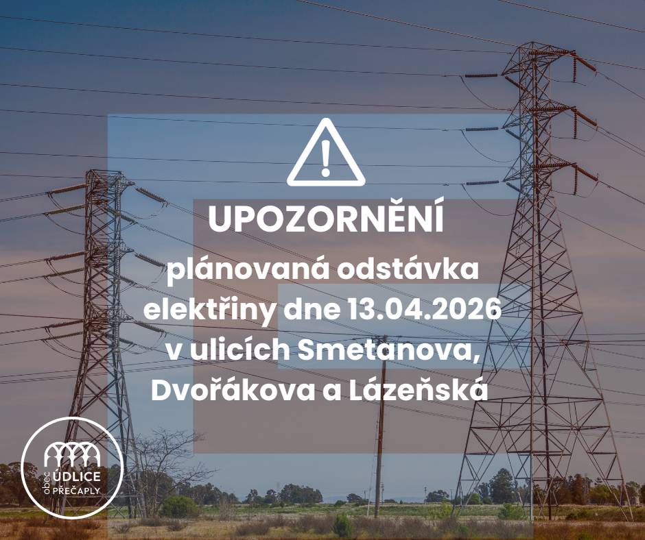 Vážení občané, upozorňujeme na přerušení dodávky elektrické energie dne 13.04.2026 od 11:40 do 14:45 v ulicích Dvořákova, Smetanova a Školská.