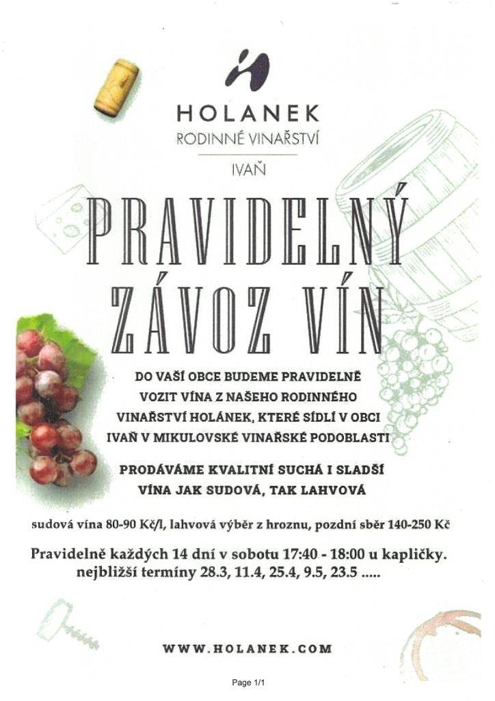 Pravidelný závoz vín do Popůvek