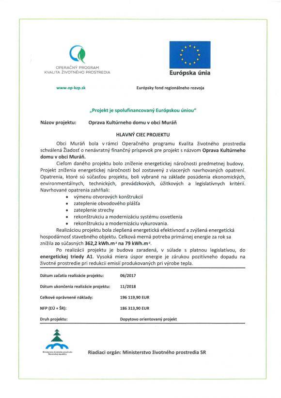 Oprava kultúrneho domu v obci Muráň