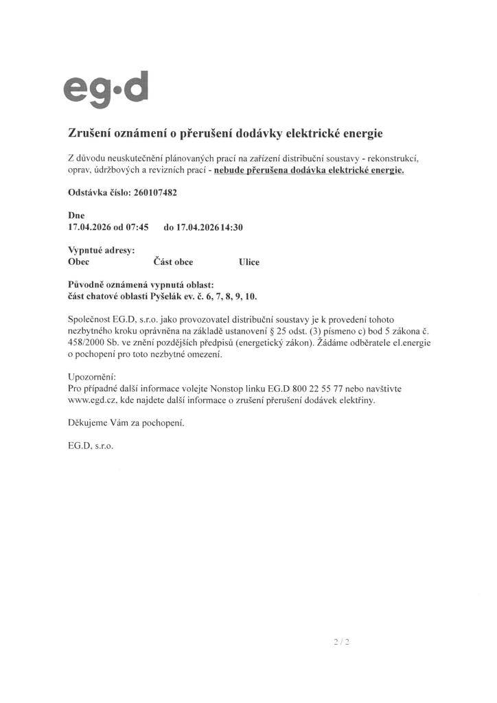 zrušení oznámení