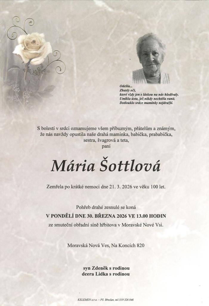 Mária Šottlová †21.3.2026