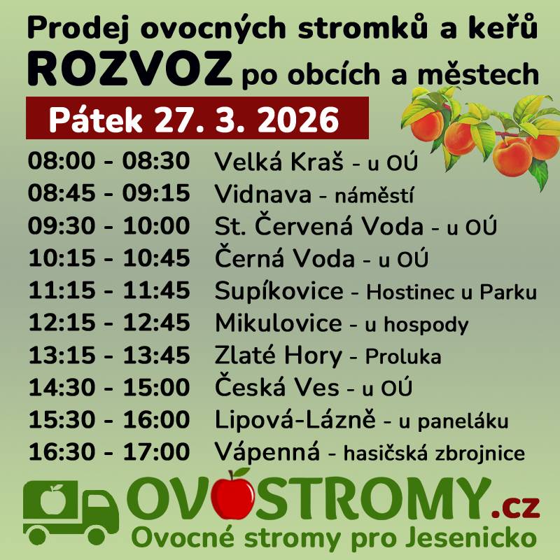 u prodejny potravin U Jelena : 12:15 - 12:45 hod.