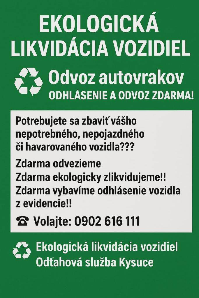 Odvoz autovrakov, ekologické zlikvidovanie a odhlásenie.
