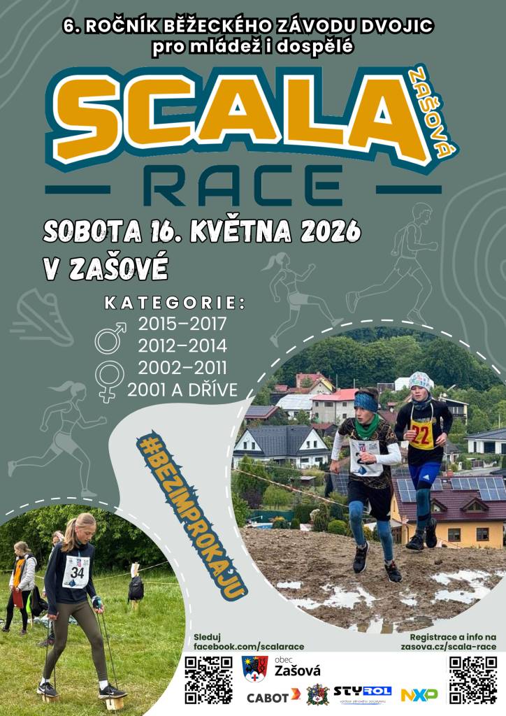 6. ročník běžeckého závodu dvojic pro mládež a dospělé proběhne v sobotu 16. května v Zašové.  Více viz leták.