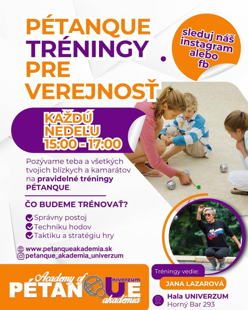 Srdečne pozývame vás a vašich blízkych na pravidelné tréningy pétanque, ktoré sa konajú v Hale UNIVERZUM.   Pétanque edzések a nyilvánosság számára!