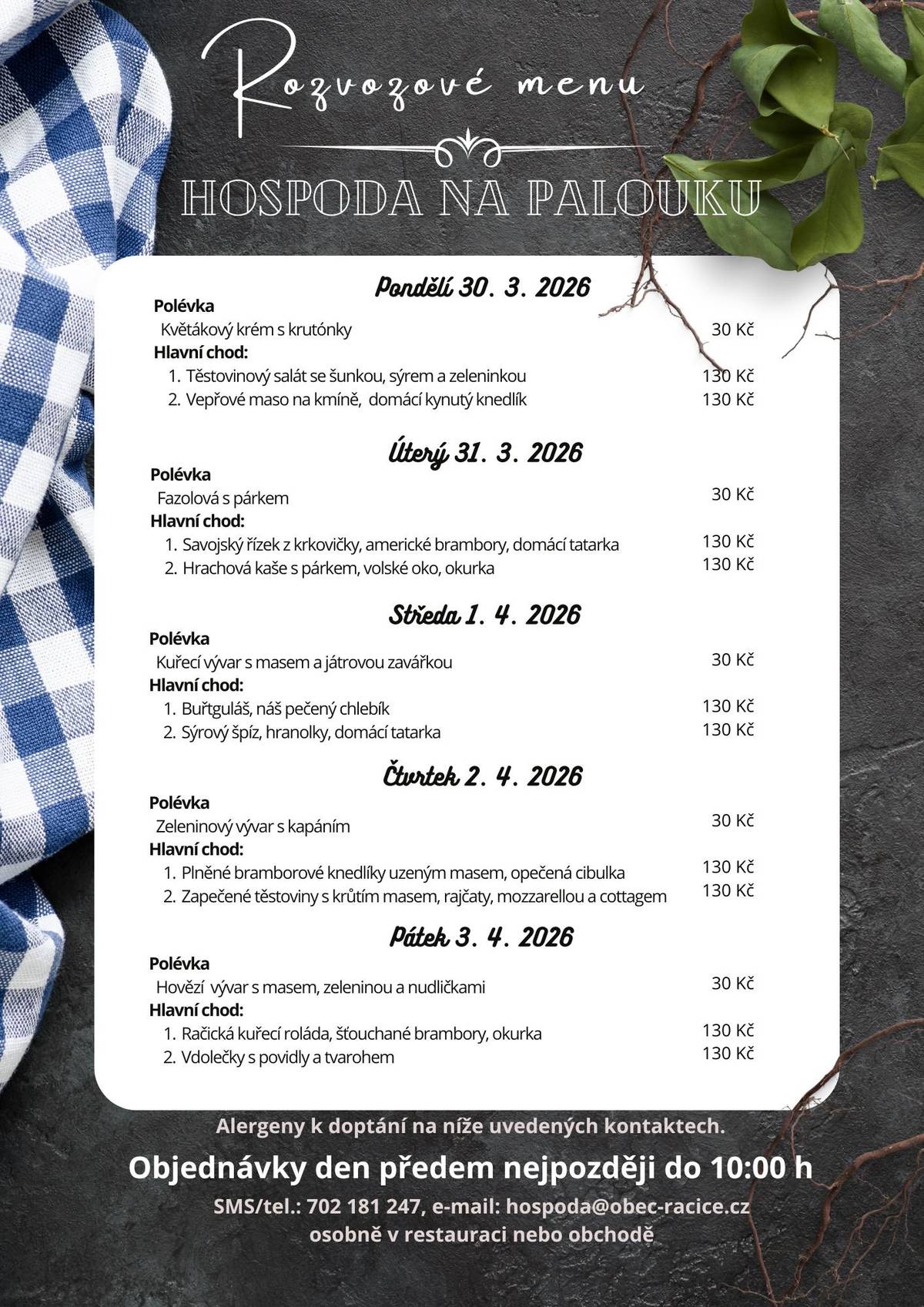 Rozvozové menu na další týden: