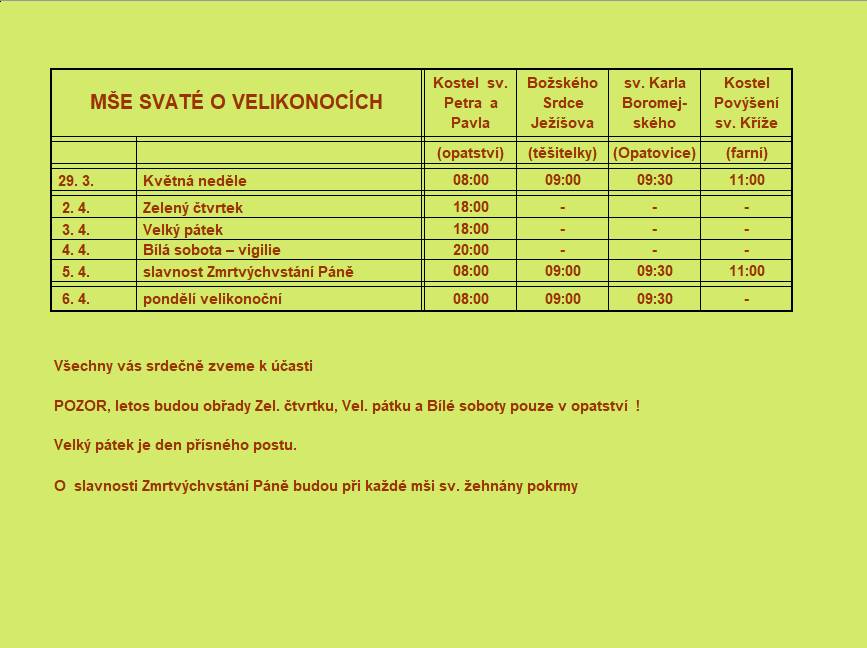 rozpis bohoslužeb