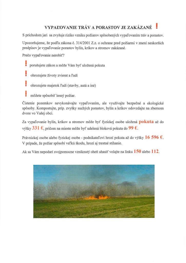 Dobrovoľná požiarna ochrana – Územná organizácia Galanta upozorňuje obyvateľov, že v jarnom období sa výrazne zvyšuje riziko vzniku požiarov v prírodnom prostredí