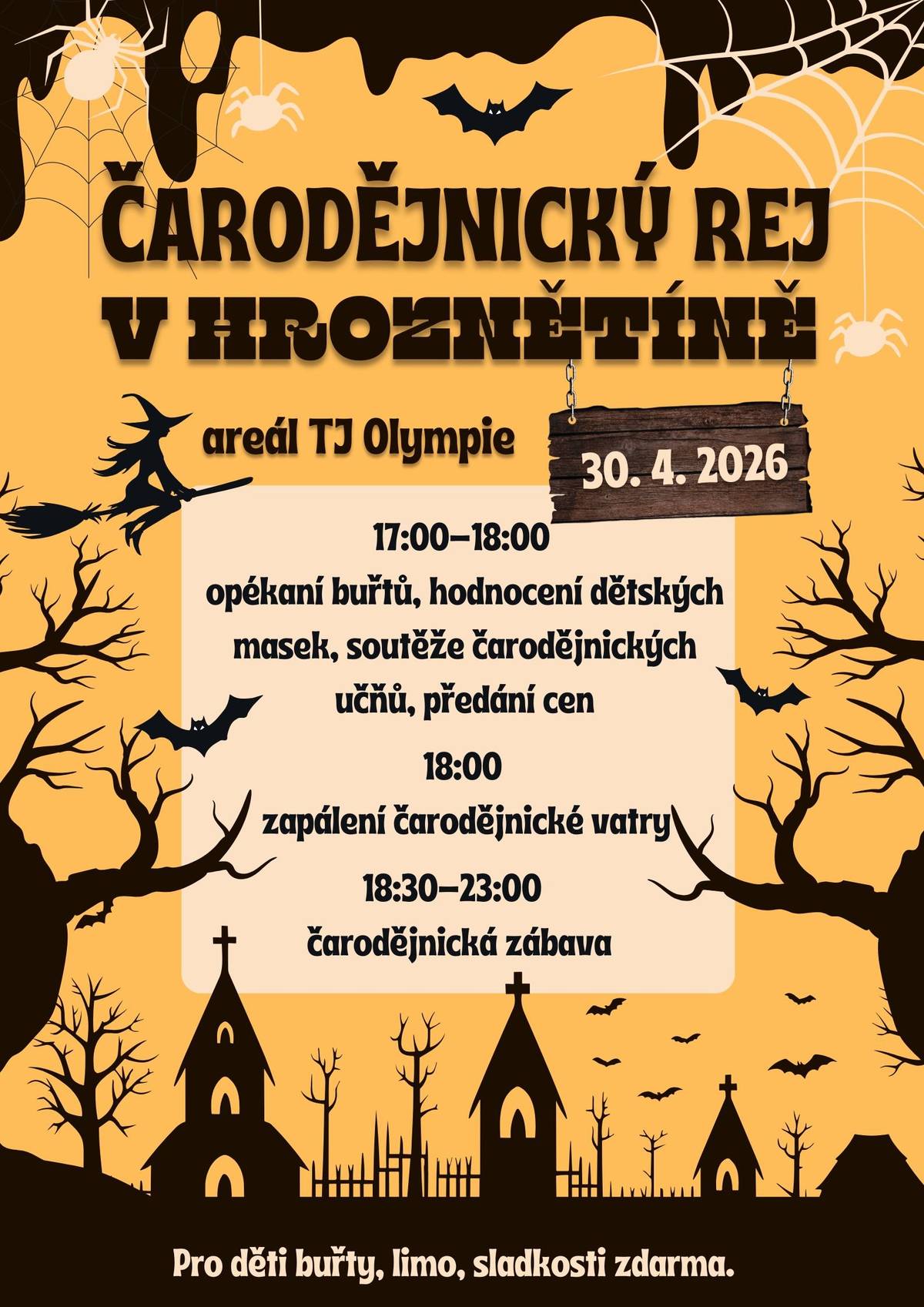 Pálení čarodějnic 30.04.2026 s hudební zábavou.