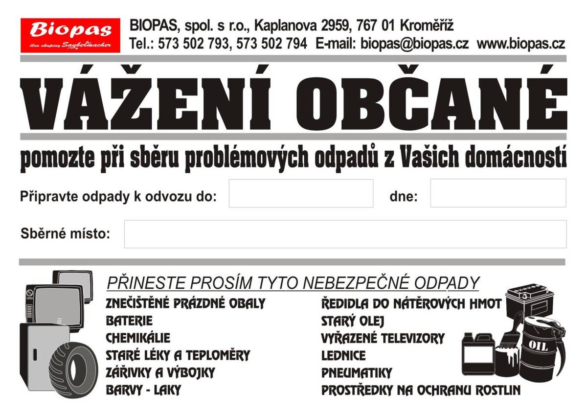 Svoz nebezpečného odpadu 25.4.2026