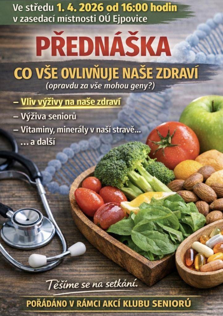 Obec Ejpovice srdečně zve občany na zajímavou přednášku zaměřenou na zdraví a životní styl.