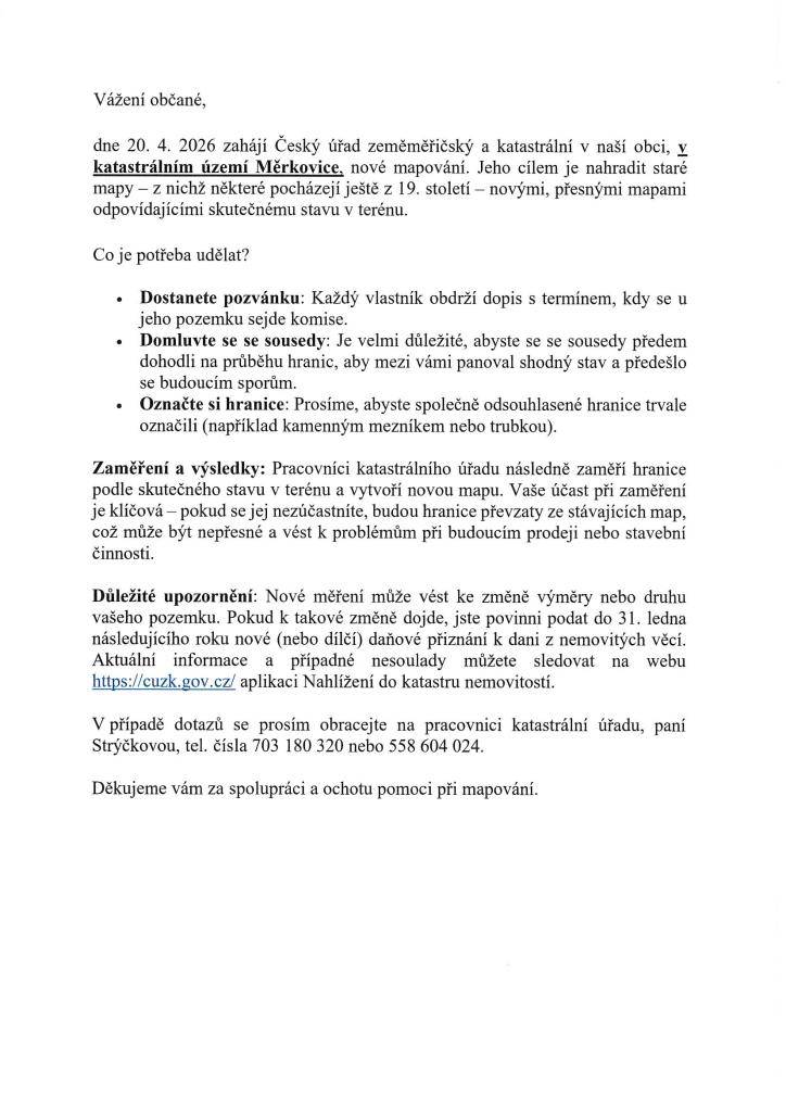 v katastrálním území Měrkovice