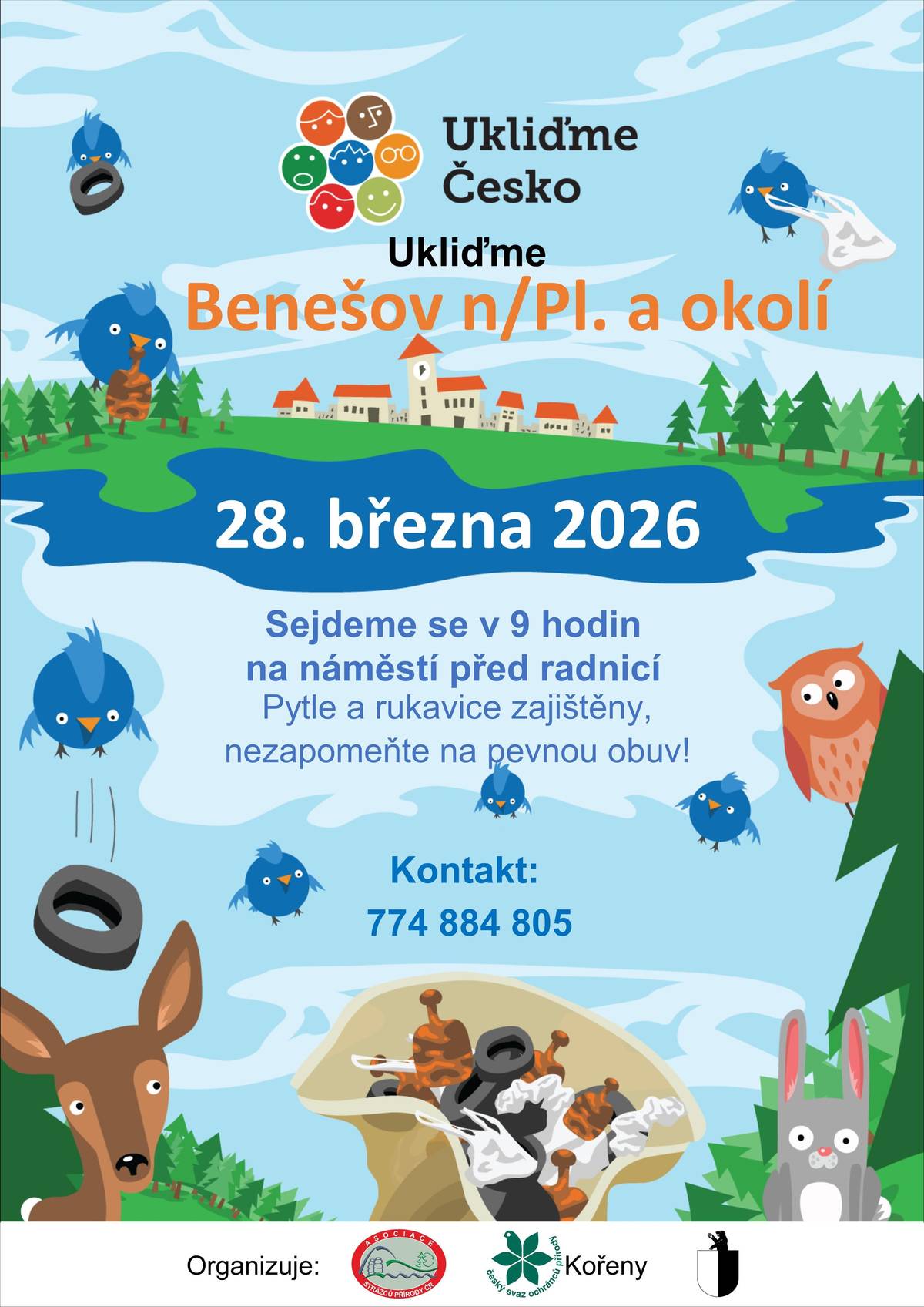Největší dobrovolnická akce v České republice Hlavní jarní úklidový den bude v sobotu 28. března 2026, úklidy probíhají ale i během celého roku.Začátek v 9:00hod.,místo náměstí Míru,před radnicí.Pytle a rukavice zajištěny.Kontakt : 774 884 805