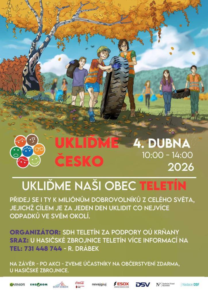 TELETÍN sobota 4. dubna 2026. Sraz v 10.00 hodin u hasičské zbrojnice v Teletíně.