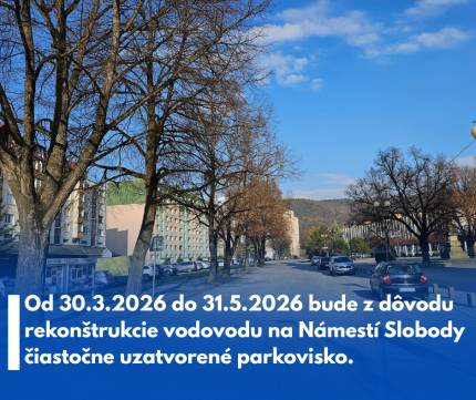 V dňoch od 30.3.2026 do 31.5.2026 bude prebiehať rekonštrukcia vodovodu na Námestí Slobody, ktorú realizuje Považská vodárenská spoločnosť, a. s..  Z ...
