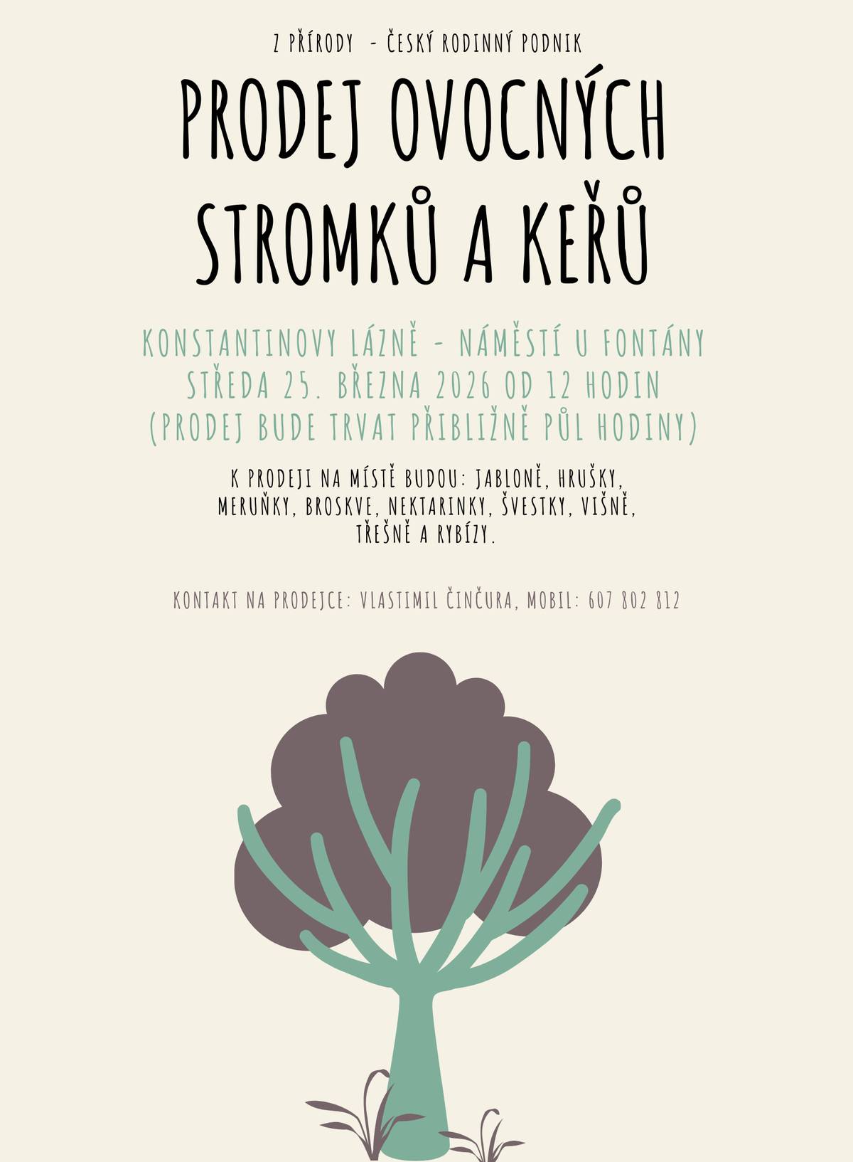 Ve středu 25. března 2026 od 12:00 hod. na náměstíčku v Konstantinových Lázních 🍏🌱.