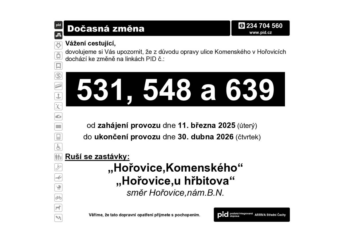 Informujeme Vás o uzavírce Hořovice - ul. Komenského, kdy dochází k opětovnému prodloužení termínu, a to do 30. 4. 2026.