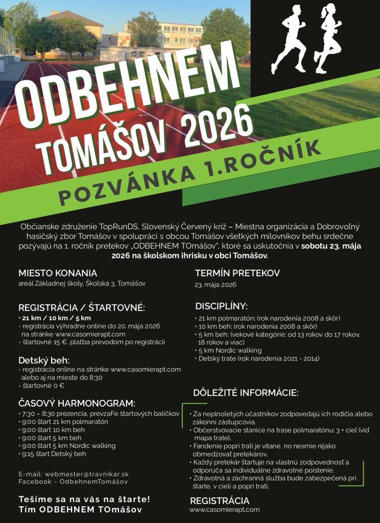 KEDY: 23. mája 2026    KDE: Školská ul. č. 7, Tomášov, areál ZŠ