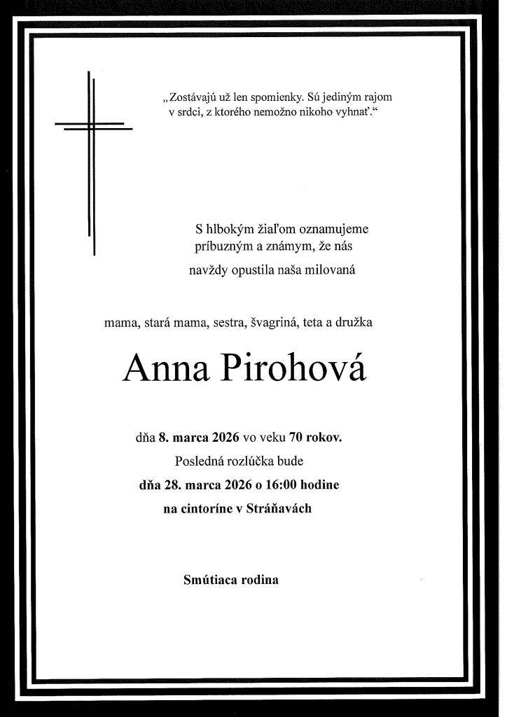 Oznámenie o poslednej rozlúčke