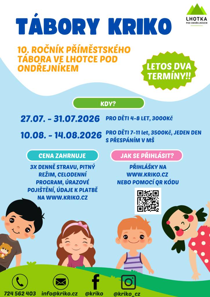 27.7.-31.7 2026 děti 4-8 let    10.8.-14.8.2026 děti 7-11 let